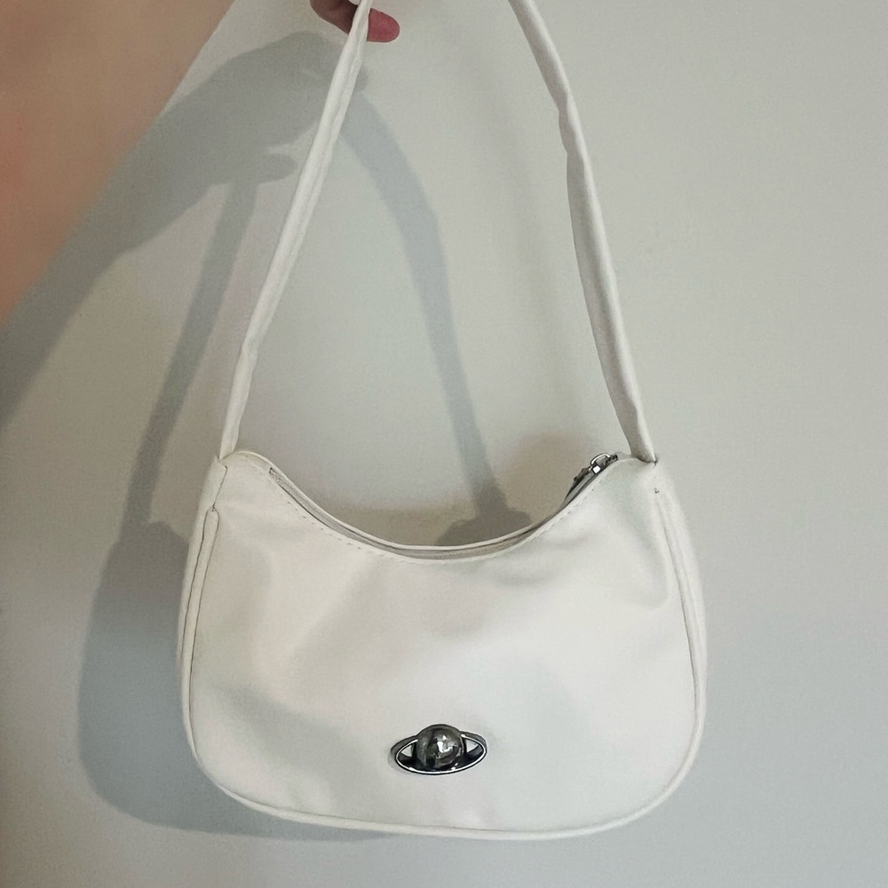 Urban Outfitters Y2K White Mini Shoulder Bag | Silver Chrome Planet Charm Purse